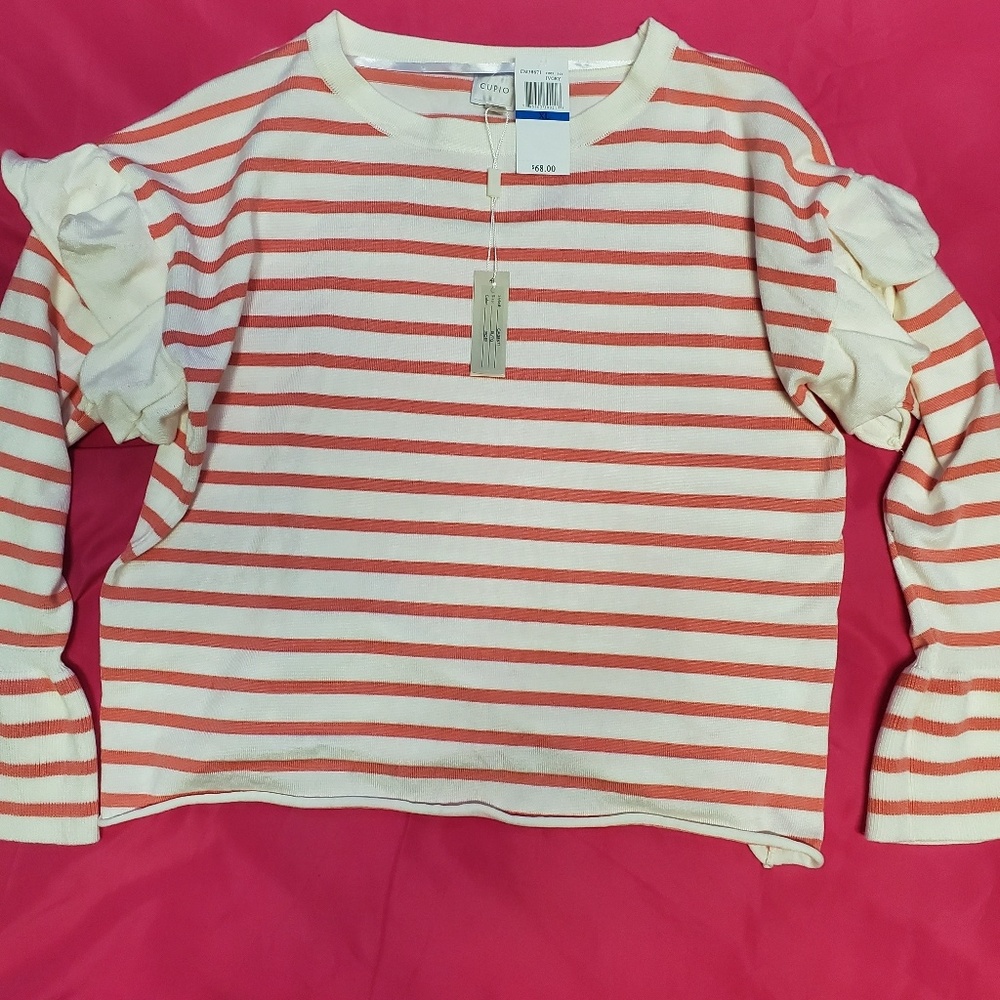 Bell Sleeve Striped Ruffle Sweater Top - Picture 2 of 4